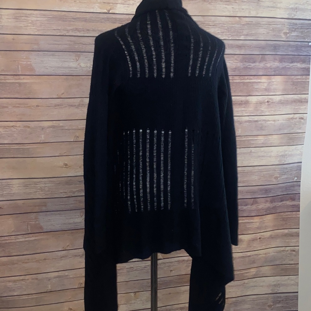 All Saints Wool Blend Harley Ladder Stitch Open Handkerchief Hem Cardigan - Picture 5 of 8